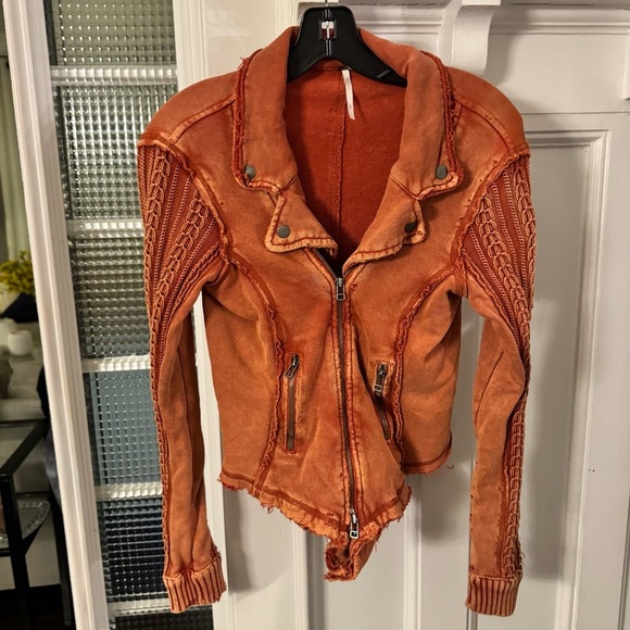 Free People Women’s Ruffle Moto Sweater Jacket Knit Double Breasted Sz S/P - Picture 4 of 13